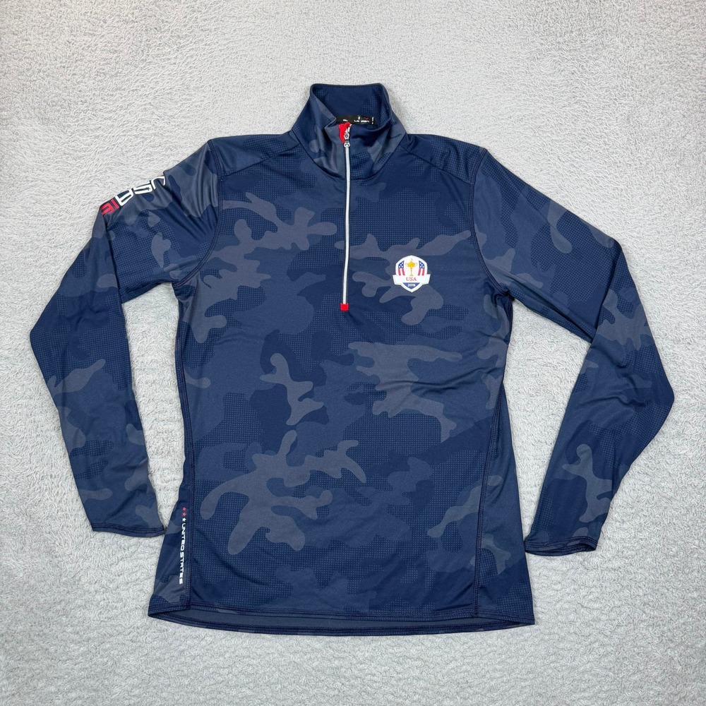 RLX Ralph Lauren Mens Navy Camo 2016 Ryder Cup USA 1/4 Zip Pullover Small